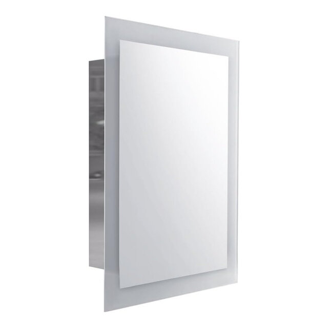iBathUK Bristol Wall Mounted Stainless Steel Bathroom Mirror Cabinet, Modern Sliding Door Storage Unit with Shelf, 660 x 480mm