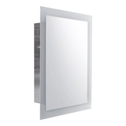 iBathUK Bristol Wall Mounted Stainless Steel Bathroom Mirror Cabinet, Modern Sliding Door Storage Unit with Shelf, 660 x 480mm