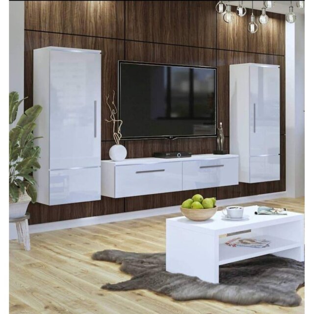 Amber 09 Wall Entertainment Unit With Led - Black Gloss