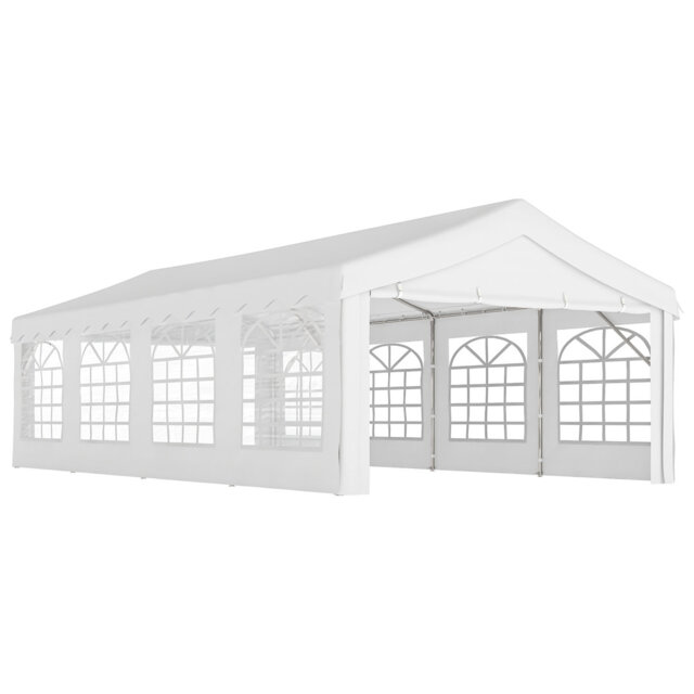 8m X 4m White Garden Gazebo Marquee, Level 4 Wind Resistant Wedding Shelter With Galvanised Steel Frame, 8 Windows, Roll-up Curtains And Removable Sid