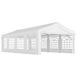 8m X 4m White Garden Gazebo Marquee, Level 4 Wind Resistant Wedding Shelter With Galvanised Steel Frame, 8 Windows, Roll-up Curtains And Removable Sid