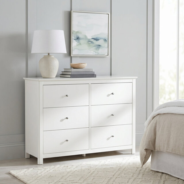 Nairn White 3+3 Drawer Wide Chest Of Drawers