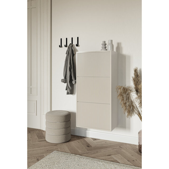 Celida Shoe Cabinet with Grooved Front and Three Compartments 50 cm Taupe Gray with Gold Legs