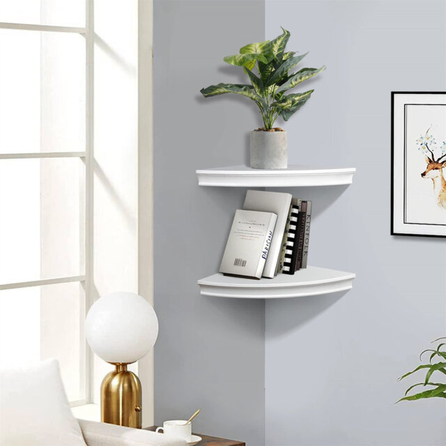 White corner shelves, wall mounted floating corner shelves, decorative display shelves, wall storage shelves, bookshelves, home furniture, office deco