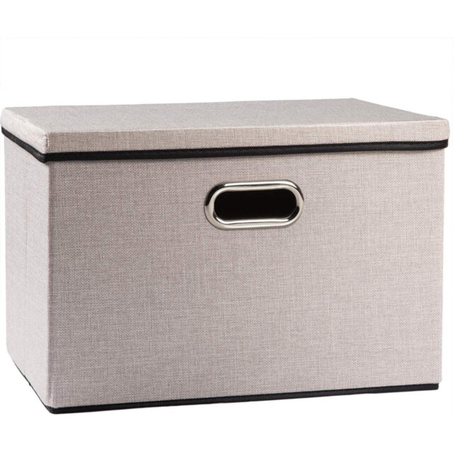 Large Foldable Storage Bin With Lid [1-Pack] Linen Fabric Decorative Storage Box Organizer Container Basket Cube With Handles Divider For Closet Livin