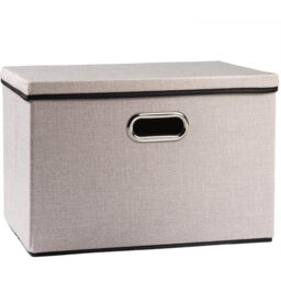 Large Foldable Storage Bin With Lid [1-Pack] Linen Fabric Decorative Storage Box Organizer Container Basket Cube With Handles Divider For Closet Livin