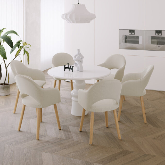 49.5cm H Modern Solid Wood Legs Upholstered Dining Chair with Arm