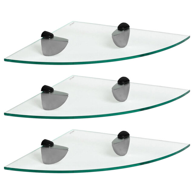 Harbour Housewares - Floating Glass Corner Shelves with Metallic Brackets - Set of 3