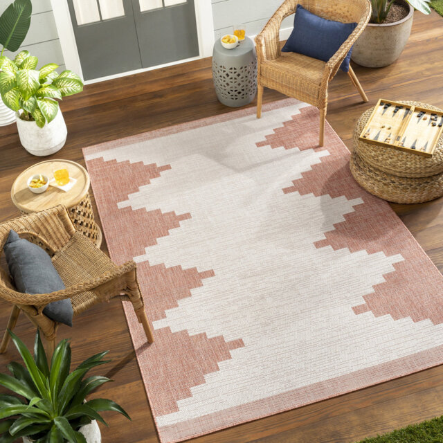 Dania Indoor & Outdoor Boho Coral Grey Rug