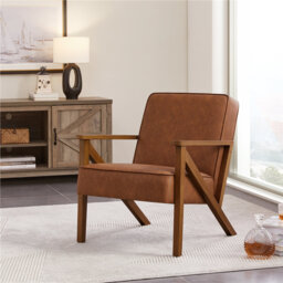 67Cm Wide Modern Upholstered Accent Chair,  Faux Leather Armchair with Z-shaped Wood Legs