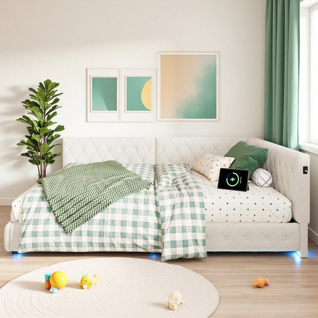 4'6 Double Upholstered L-Shaped Corner Daybed Frame