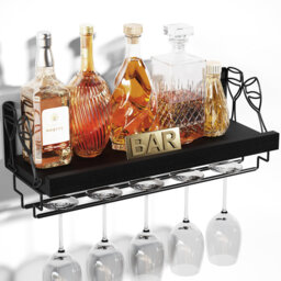 Esden Wall Mounted Wine Bottle & Glass Rack Black