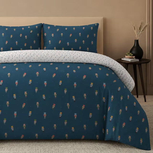 Blue Nutcracker Bedding Set 3pcs Christmas Bedding Polycotton Quilt Cover with Pillowcase