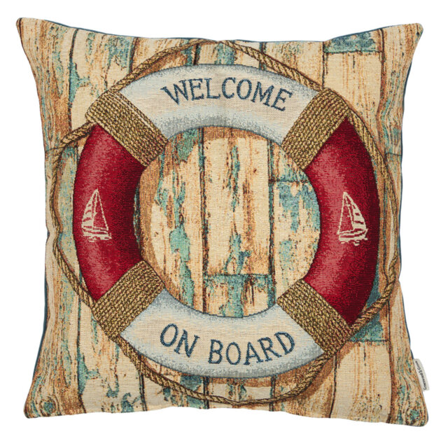 Welcome on Board Woven Cushion with Fibre Filler
