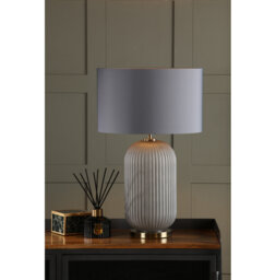Helicon Table Lamp Grey Ribbed Glass and Antique Brass With Shade