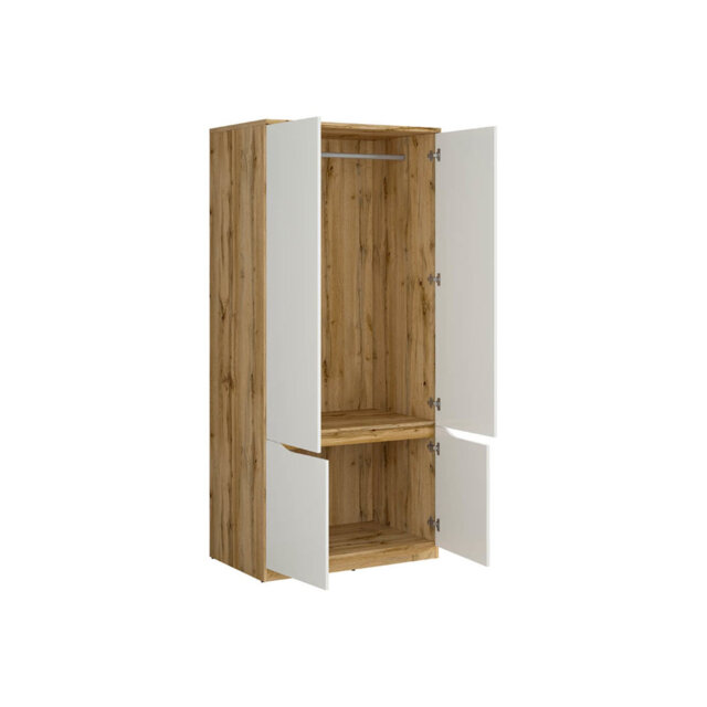 Nuis 90 cm 4 Door Hinged Wardrobe Oak Wotan White Gloss
