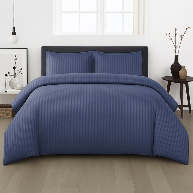 Microfiber Stripe Duvet Complete Set With Striped Pillows & Fitted Sheet