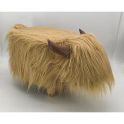 Highland Cow synthetic fur footstool with wooden legs