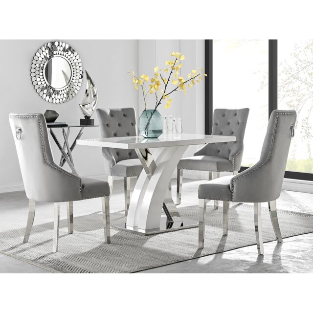 Marietta Chrome Metal White High Gloss Dining Table Set