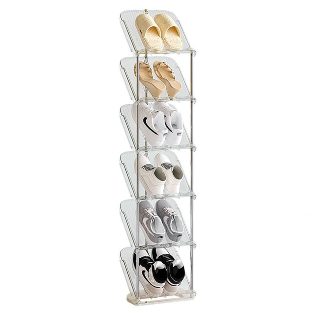 6 Tier Transparent Shoe Rack – Slim Clear Narrow Storage Stand For Hallway, Entryway, Wardrobe Or Living Room - Space Saving Shoe Tower With Thick Ste