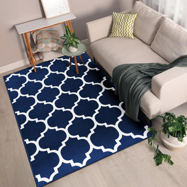 Ava Navy Printed Area Rug - Bold Geometric Area Rug for Modern Living Spaces