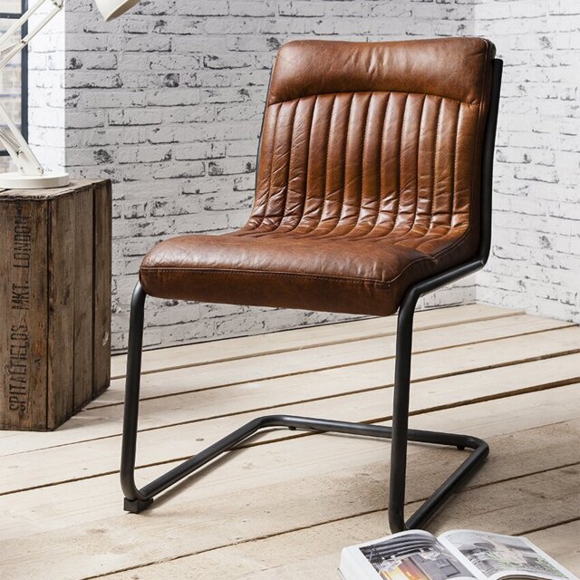 Chisholm 52cm H Genuine Leather Upholstered Metal Cantilever Chair