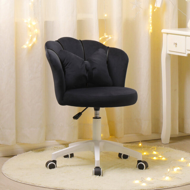 Cute Petal Desk Chair Velvet Vanity Chair With Bow Cushion, Butterfly Office Chairs For Bedroom Computer Task Chairs With Back