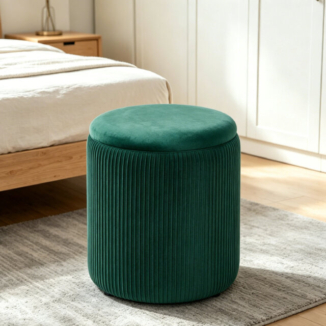 37.5cm Wide Velvet Cylinder Striped Standard Ottoman