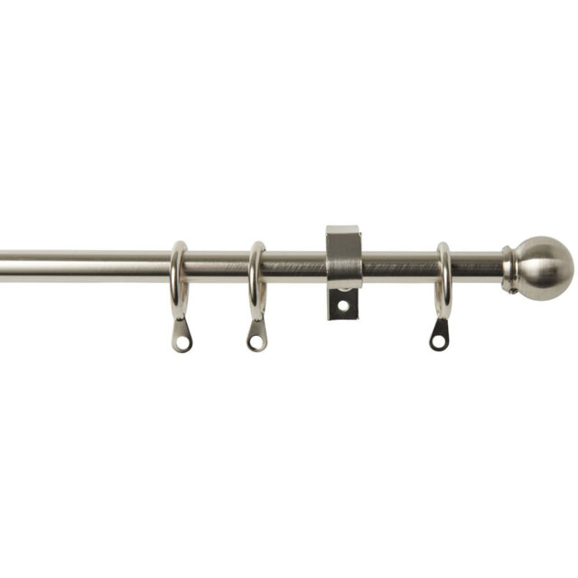 Satin Silver Steel Adjustable 1.3cm Single Curtain Pole