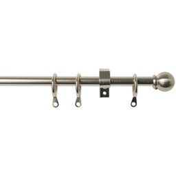 Satin Silver Steel Adjustable 1.3cm Single Curtain Pole