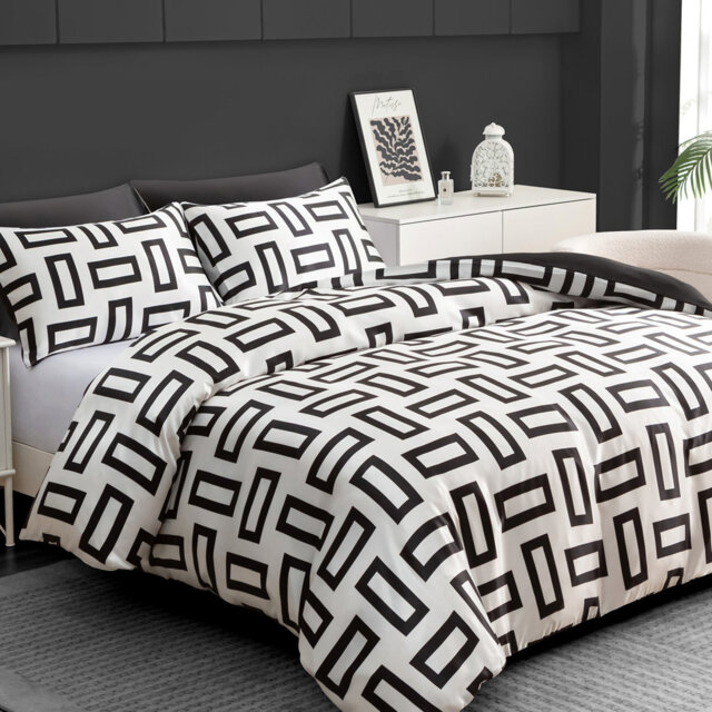 Premium Reversible Duvet Cover Set with Zipper Closure and Corner Ties