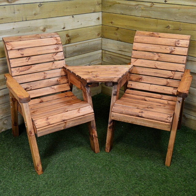 Charles Taylor Hand Made 2 Seater Chunky Rustic Wooden Garden Furniture Love Seat With Tray Assembled