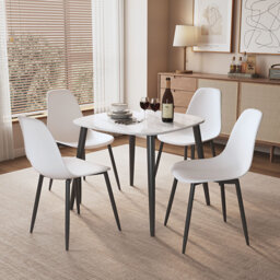 Aspen Gloss White Sintered Stone Square Table with 4 Plastic Curve Chairs - Modern Dining Set