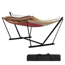 370cm 2 Person Hammock with Heavy Duty Metal Stand, Cotton Polyester Outdoor Hammock 204kg Weight Capacity with Carry Bag, Blue & Green for Patio Gard