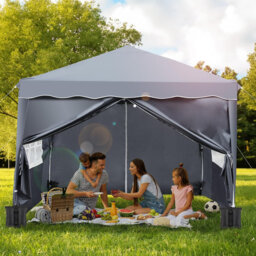 3mx3m Garden Gazebo, Waterproof Pop Up Gazebo With 4 Sides, Event Shelters With Mesh Windows And Roller Bag, 8 Stakes, 4 Ropes, 4 Sandbags For Party,