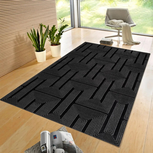 Luna Black Geometric Area Rug & Runner â Modern Non-Slip Carpet For Living Room, Bedroom, Hallway & Lounge - Soft Durable Floor Mat