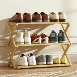 HOMCOM Bamboo Shoe Rack, Folding Shoe Shelf, No Assembly