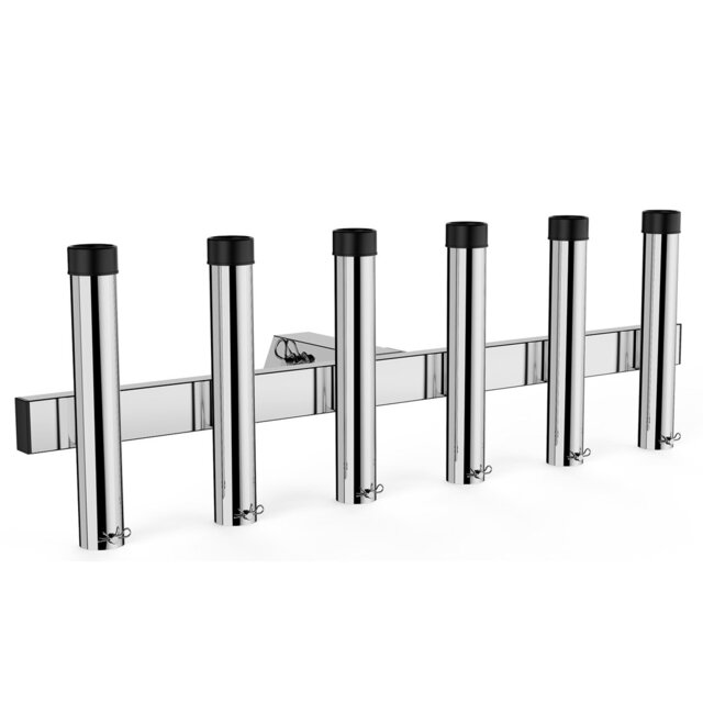 6-Tube Stainless Steel Hitch Mount Fishing Rod Holder, Angle Adjustable Rack with Quick-Release Pin for 5 cm Receivers, Fits Trucks, Boats & Yachts, S