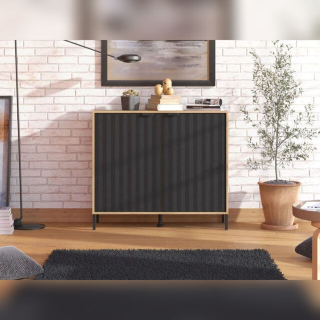 Looma Artisan Oak Effect And Black 2 Door Small Sideboard Cabinet With Shelves Modern Storage Unit For Living And Dining Room Furniture Width 106cm