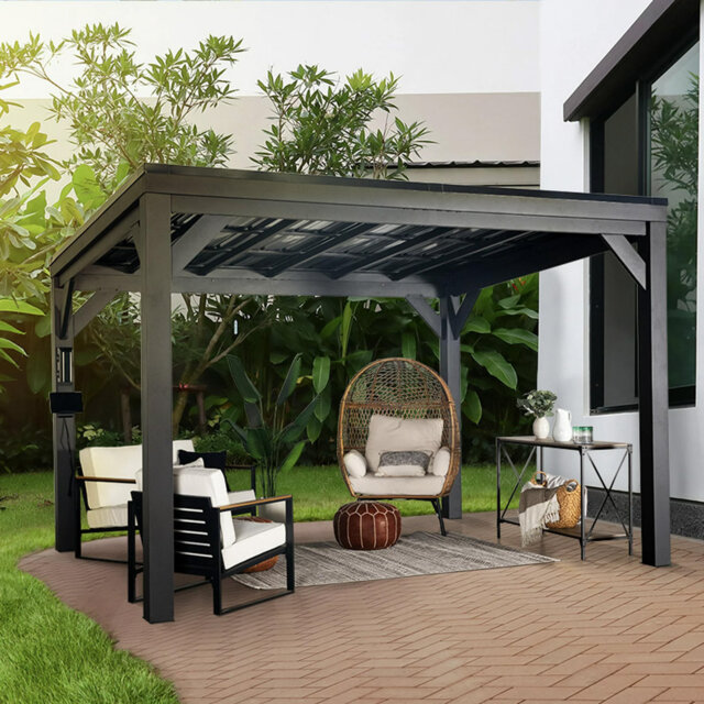 Backyard Discovery Stonebridge Heavy-Duty Galvanised Steel Outdoor Patio Gazebo with Powerport 3.7m x 2.9m (12ft x 9.5ft)