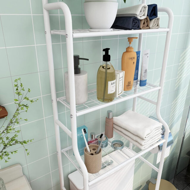 3-Tier Over The Toilet Storage Rack Free Standing Metal  Shelf Storage Shelf Unit Organizer Bathroom Shelf  (White)