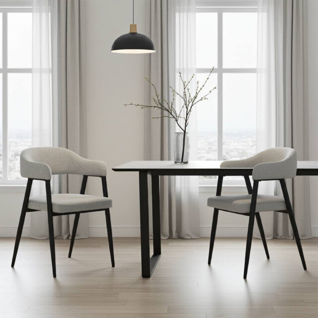 Chelsea Set of 2 Upholstered Dining Chairs with Black Metal Frame