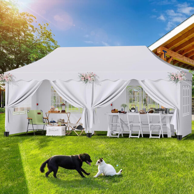3mx6m Pop Up Gazebo, Waterproof Folding Tent With 6 Removable Sidewalls, 6 Sandbags & Storage Bag, Upf50+ Marquee Canopy Outdoor Pavilion, Event Shelt