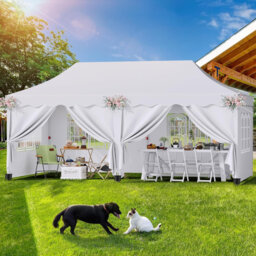 3mx6m Pop Up Gazebo, Waterproof Folding Tent With 6 Removable Sidewalls, 6 Sandbags & Storage Bag, Upf50+ Marquee Canopy Outdoor Pavilion, Event Shelt