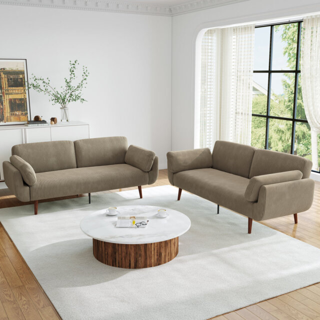 Flared Arm Convertible Corduroy Sleeper Sofa（Set of 2）