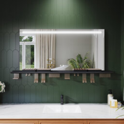 Black Aluminium LED Bathroom Mirror, Linear Frosted Anti-Fog Touch Dimming with Matching Storage