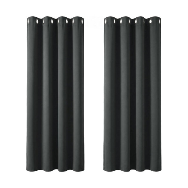 Dark Grey 2 Panels Blackout Curtains Thermal Insulated Energy Saving, 117 x 160 cm