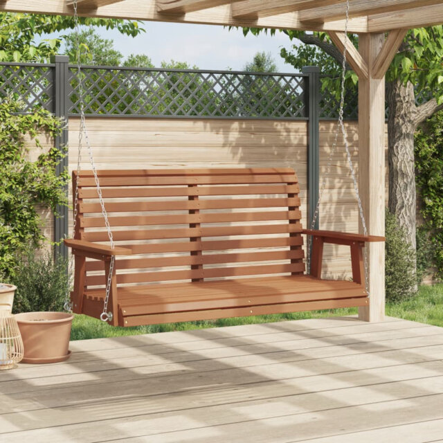 Garden Swing Bench With Metal Chains Solid Wood Fir