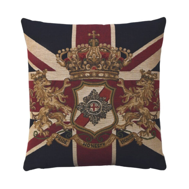 Union Jack Crest Tapestry Cushion with Feather Filler