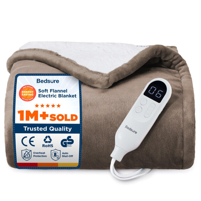 Bedsure Heated Blanket Electric Throw with 10 Time Settings, 6 Heat Settings, Overheat Protection